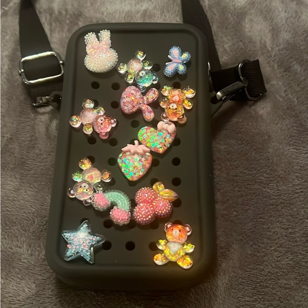 Black Crossbody Bag with Colorful Charms💛🧡❤️🩷💚🩵💙💜